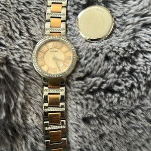 Fossil Silver and Rose Gold Watch with Crystal Details